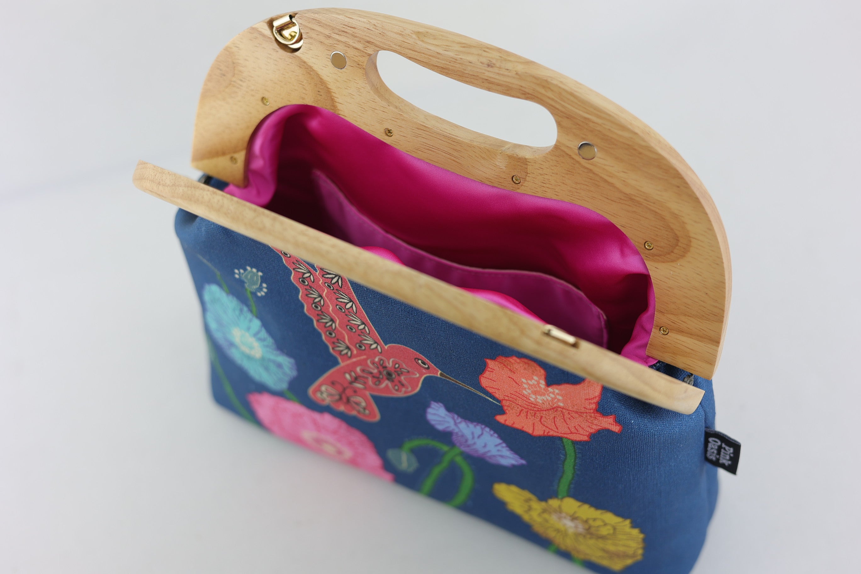 Poppies and Hummingbird Large Wood Frame Bag | PINK OASIS