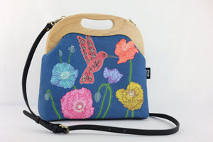 Poppies and Hummingbird Large Wood Frame Bag | PINK OASIS