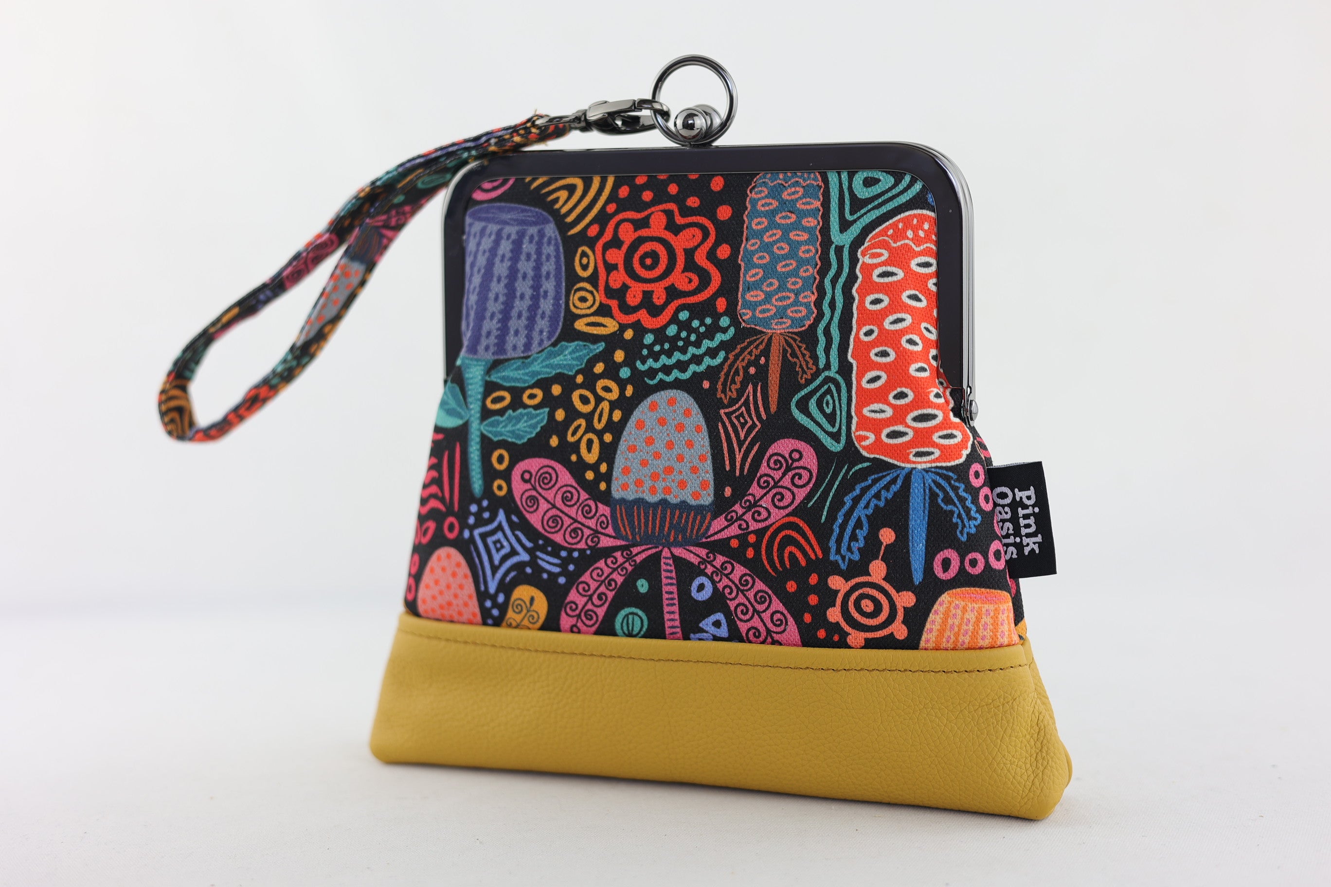 Banksia Garden Mustard Bottom Wristlet | PINK OASIS