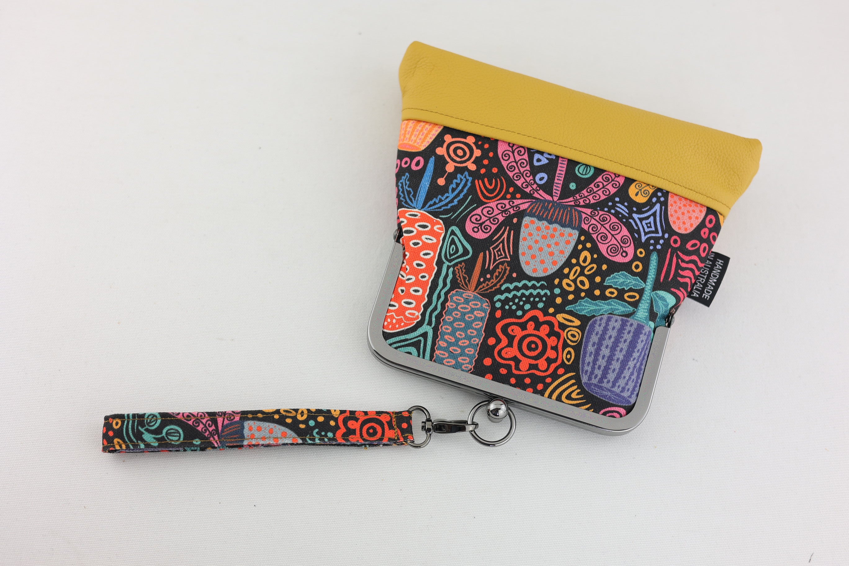 Banksia Garden Mustard Bottom Wristlet | PINK OASIS