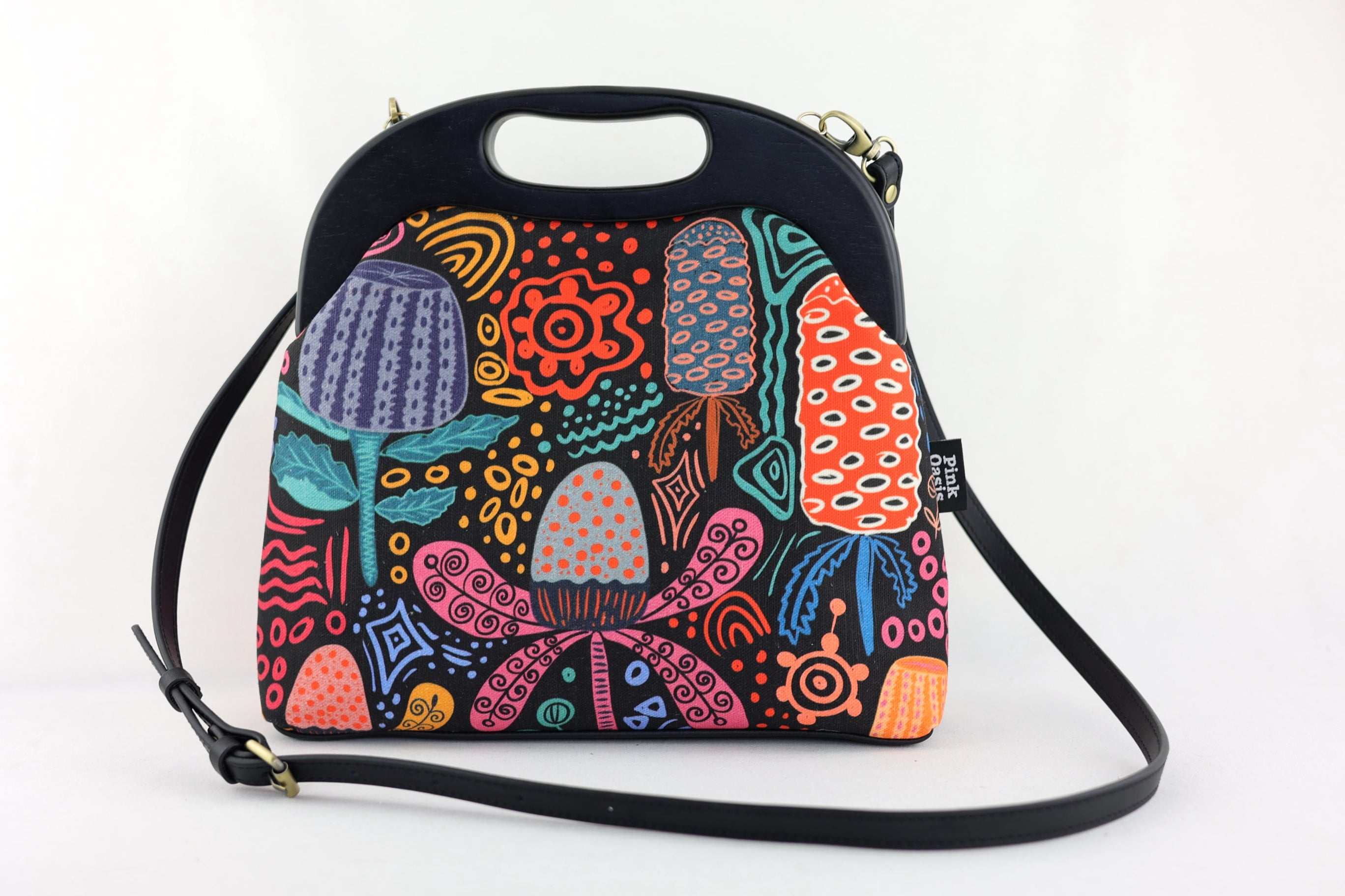 Banksia Garden Large Wood Frame Bag | PINK OASIS