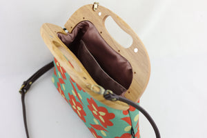 Daisy Teal & Orange Large Wood Frame Bag | PINK OASIS