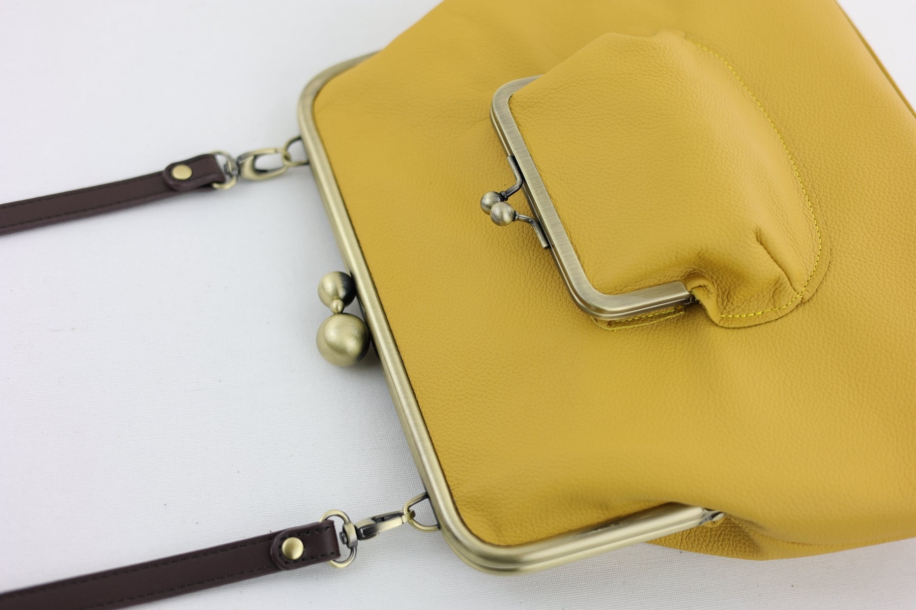 Handmade Mustard Leather Crossbody Bag | PINK OASIS