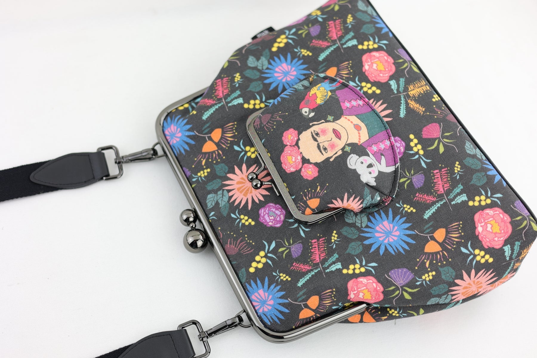 Frida & Aussie Flowers Crossbody Bag with Webbing Strap | PINK OASIS