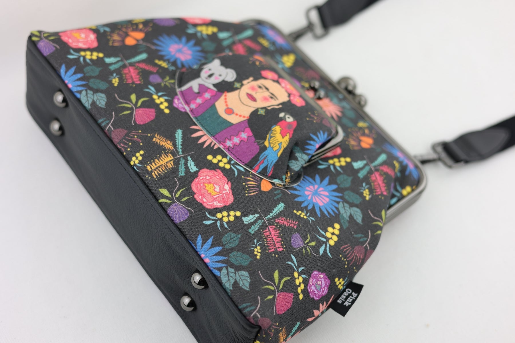 Frida & Aussie Flowers Crossbody Bag with Webbing Strap | PINK OASIS
