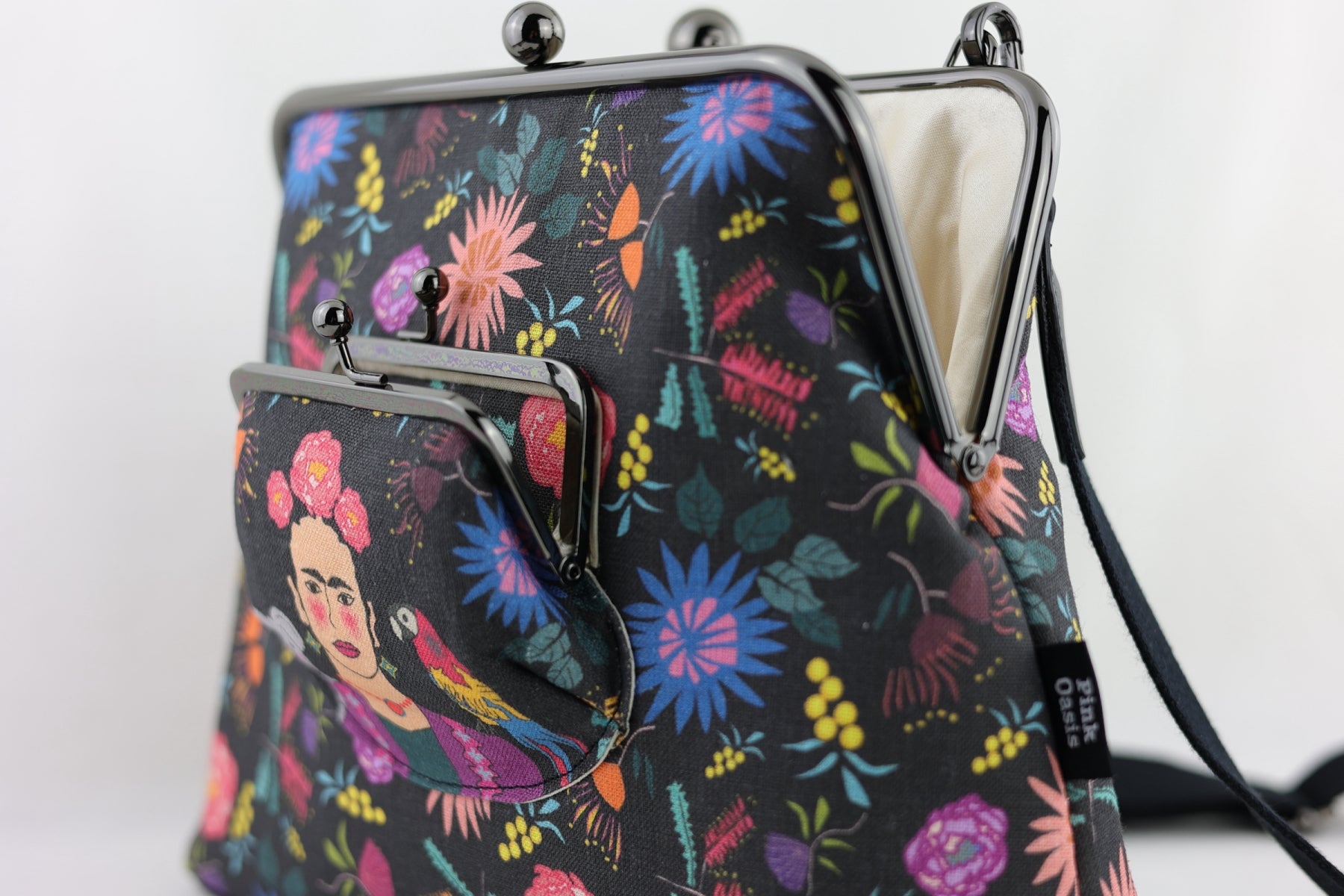 Frida & Aussie Flowers Crossbody Bag with Webbing Strap | PINK OASIS