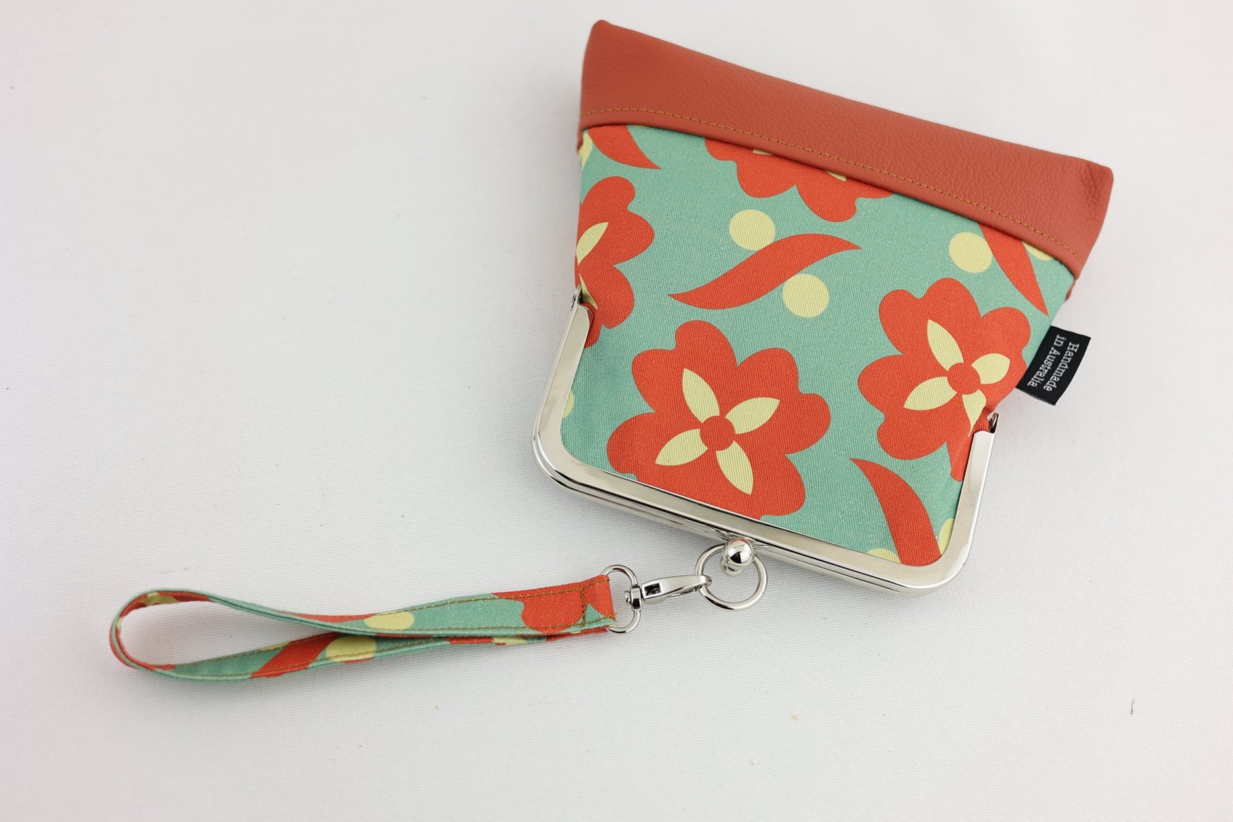 Daisy Teal & Orange Wristlet Bag with Chain Strap | PINK OASIS