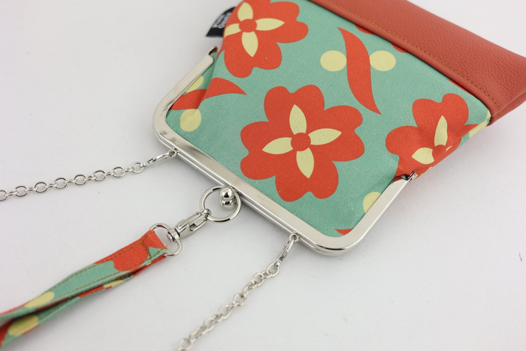 Daisy Teal & Orange Wristlet Bag with Chain Strap | PINK OASIS