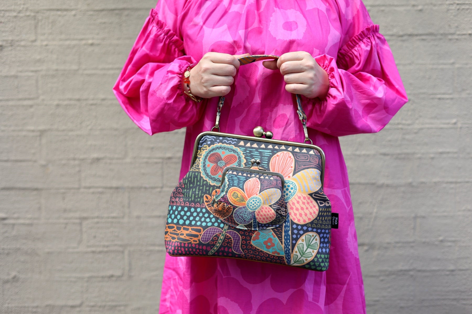 Doodle Flora Handbag and Crossbody 2 Way Bag | PINK OASIS