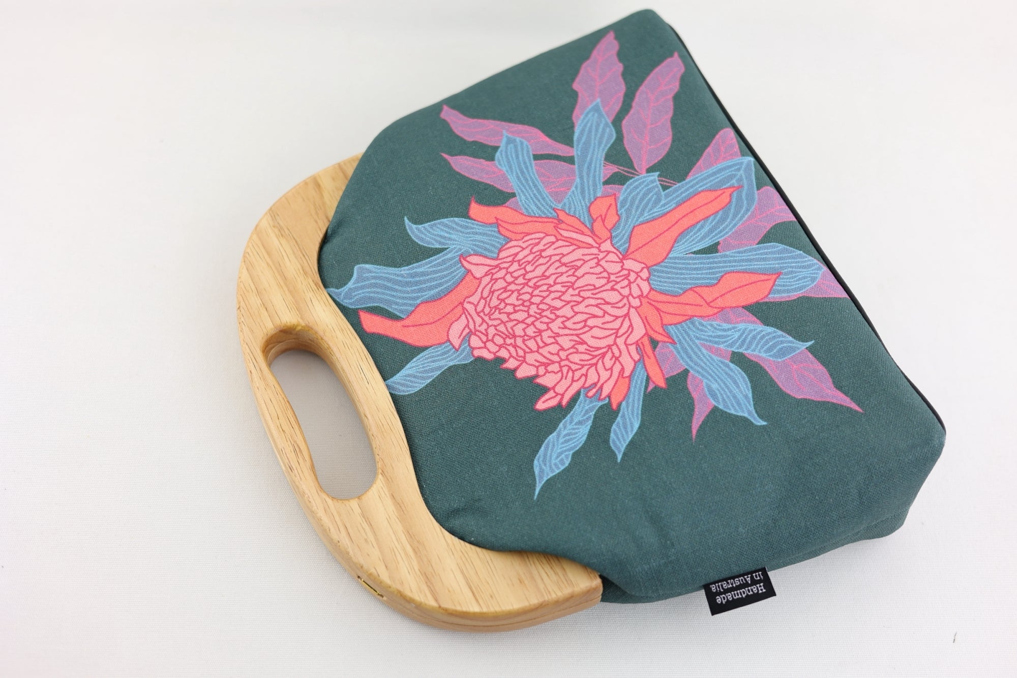 Torch Ginger Flower Emerald Large Wood Frame Bag | PINK OASIS