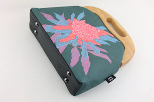 Torch Ginger Flower Emerald Large Wood Frame Bag | PINK OASIS