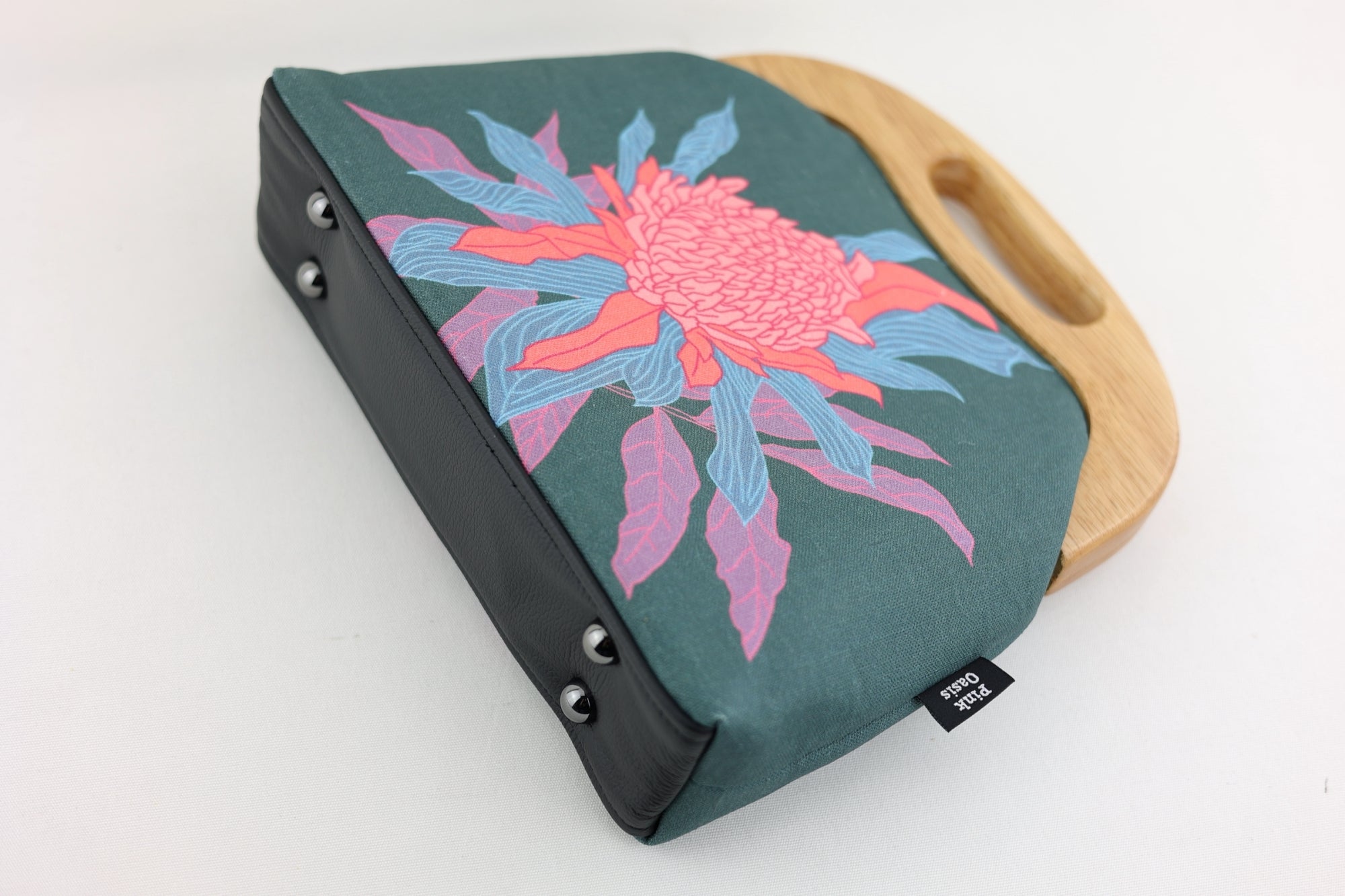 Torch Ginger Flower Emerald Large Wood Frame Bag | PINK OASIS