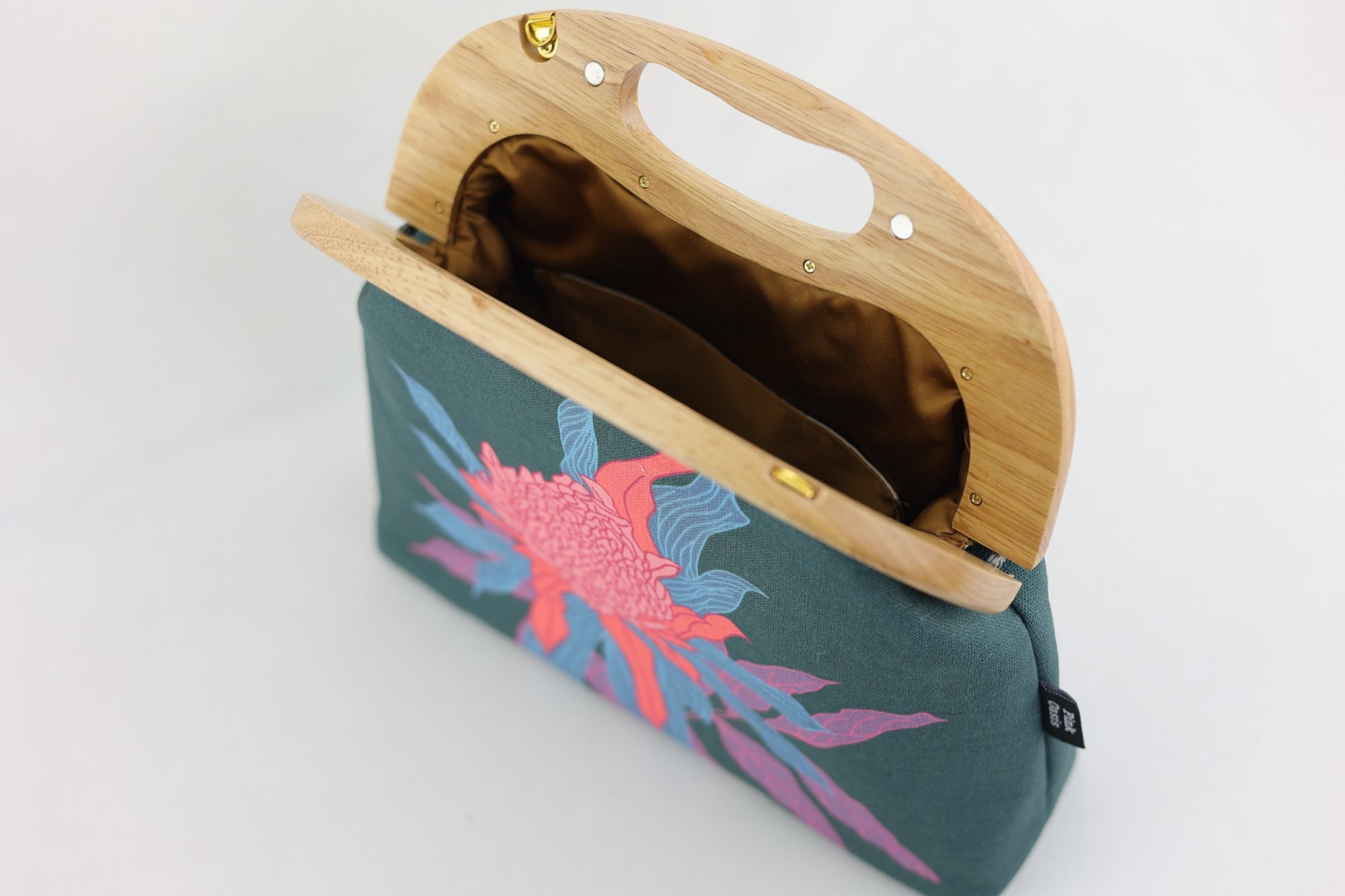 Torch Ginger Flower Emerald Large Wood Frame Bag | PINK OASIS
