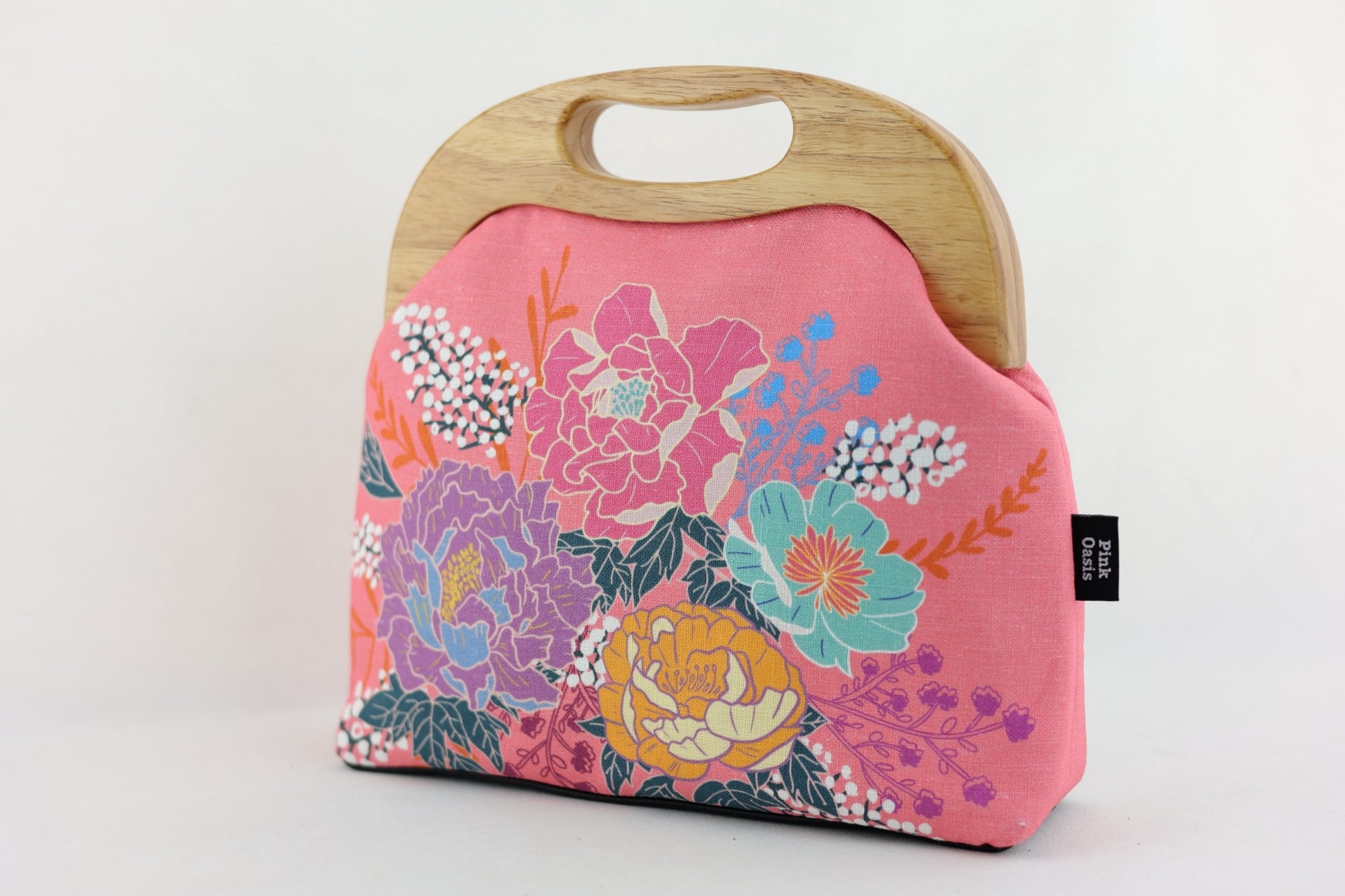 Peonies Garden Pink Large Wood Frame Bag | PINK OASIS