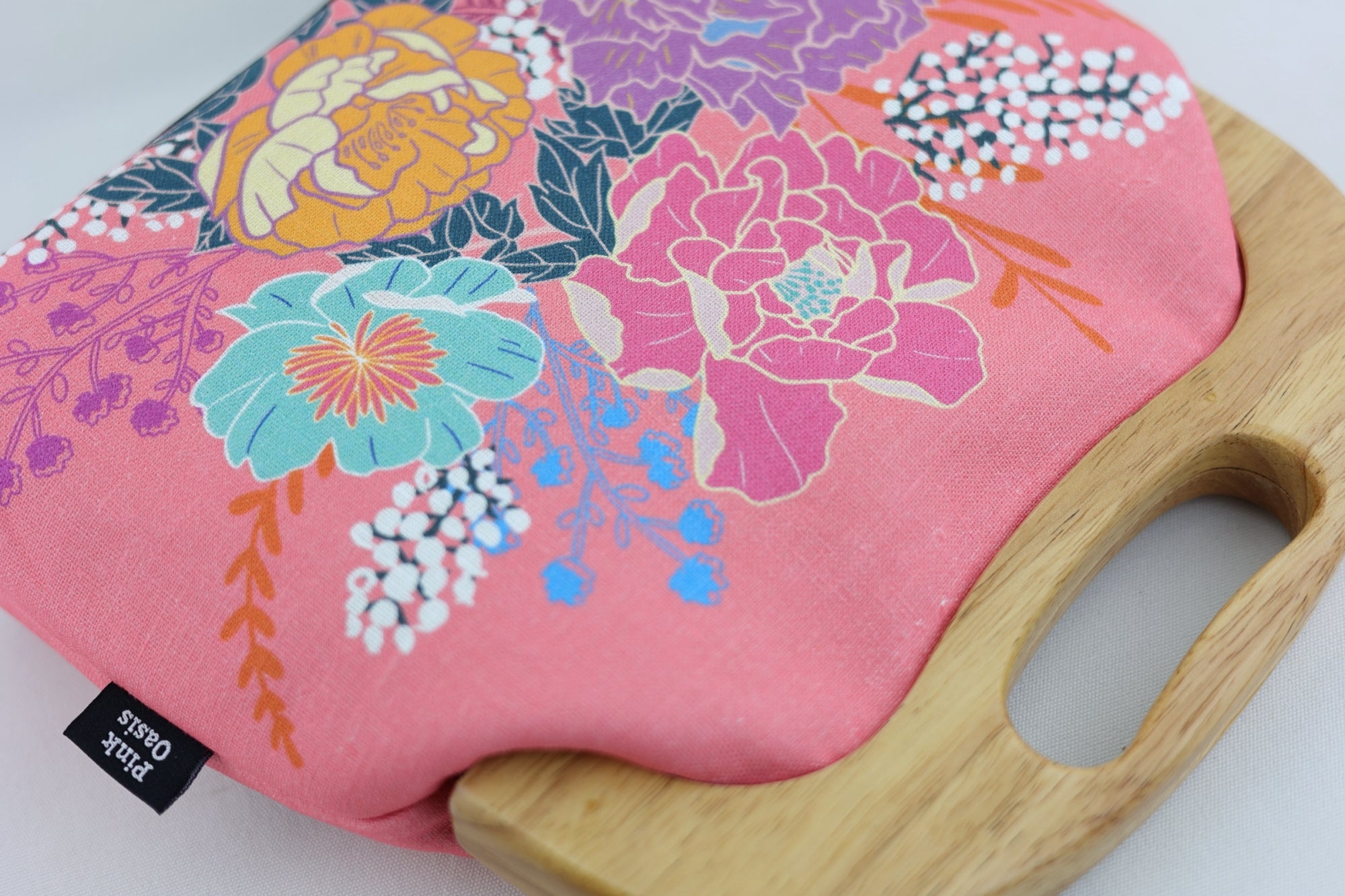 Peonies Garden Pink Large Wood Frame Bag | PINK OASIS
