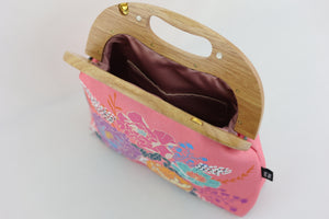 Peonies Garden Pink Large Wood Frame Bag | PINK OASIS