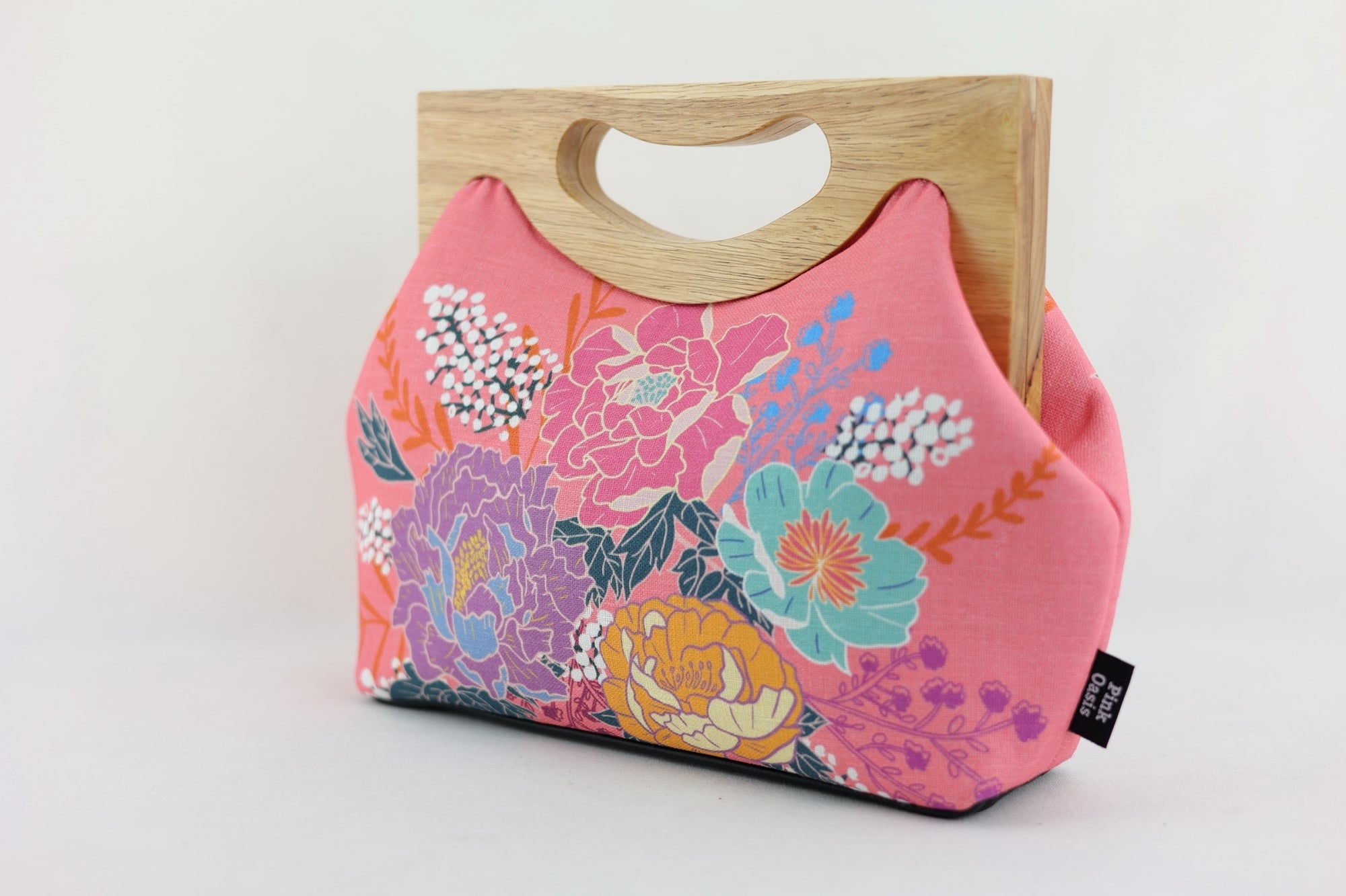 Peonies Garden Pink Medium Size Wood Frame Bag | PINK OASIS