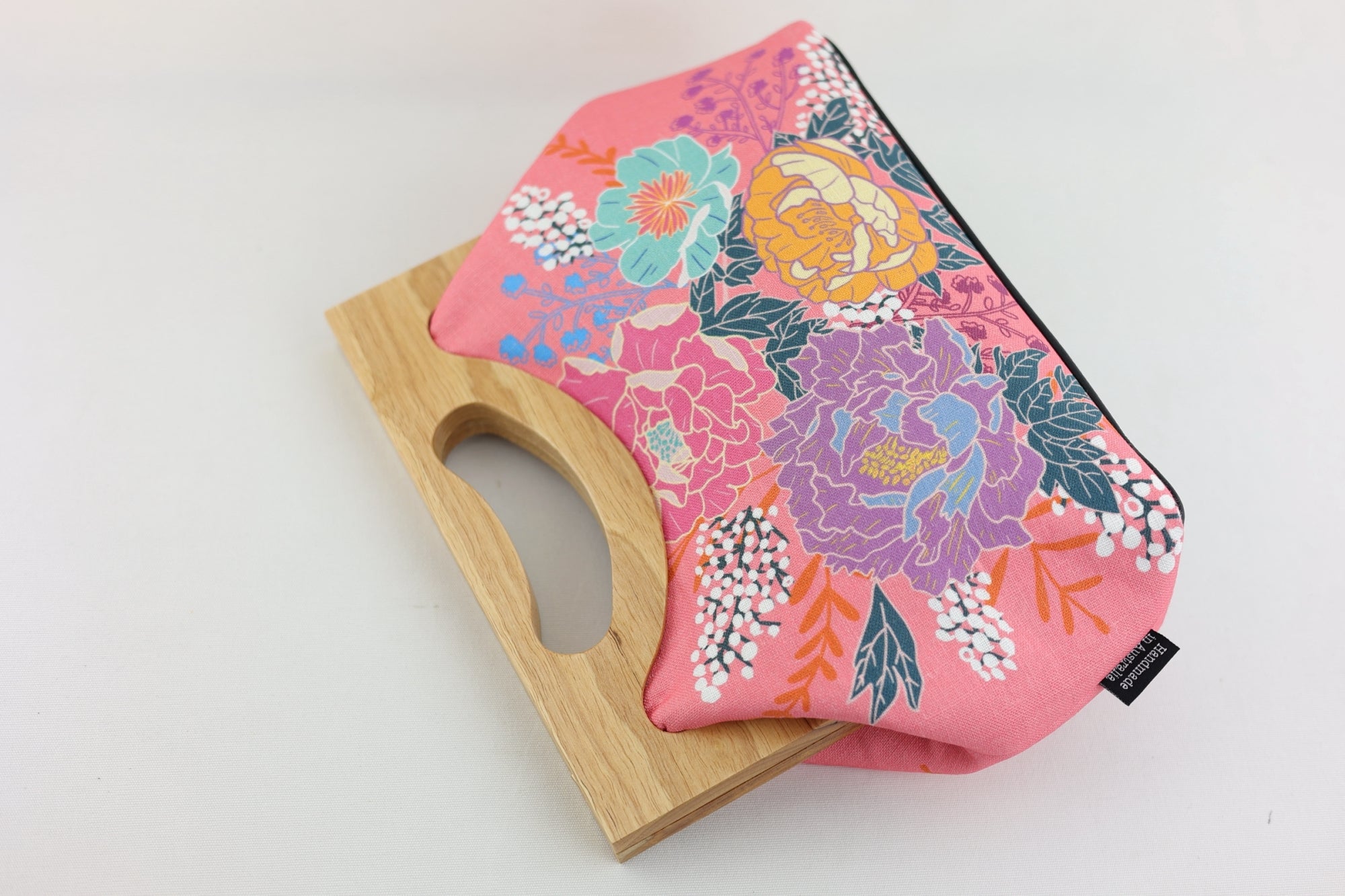 Peonies Garden Pink Medium Size Wood Frame Bag | PINK OASIS