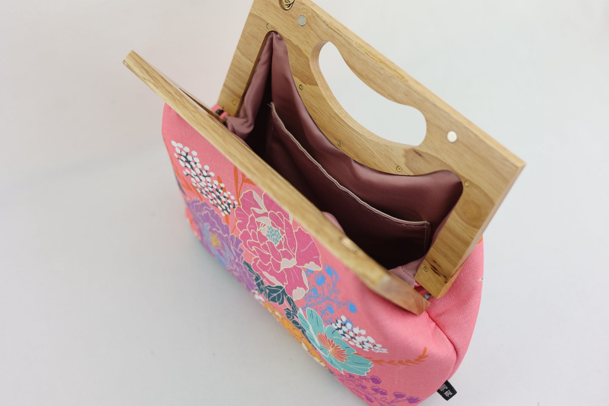 Peonies Garden Pink Medium Size Wood Frame Bag | PINK OASIS