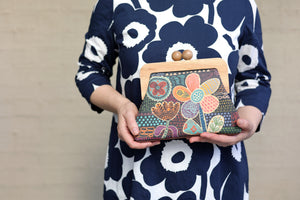 Doodle Flora Clutch Handmade Ladies Bag | PINK OASIS