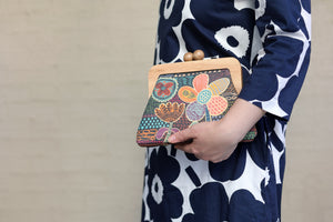 Doodle Flora Clutch Handmade Ladies Bag | PINK OASIS