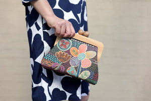 Doodle Flora Clutch Handmade Ladies Bag | PINK OASIS