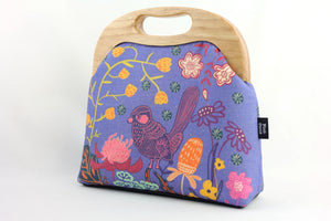 Blue Wren, Waratah & Banksia Large Wood Frame Bag | PINK OASIS
