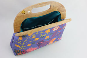 Blue Wren, Waratah & Banksia Large Wood Frame Bag | PINK OASIS