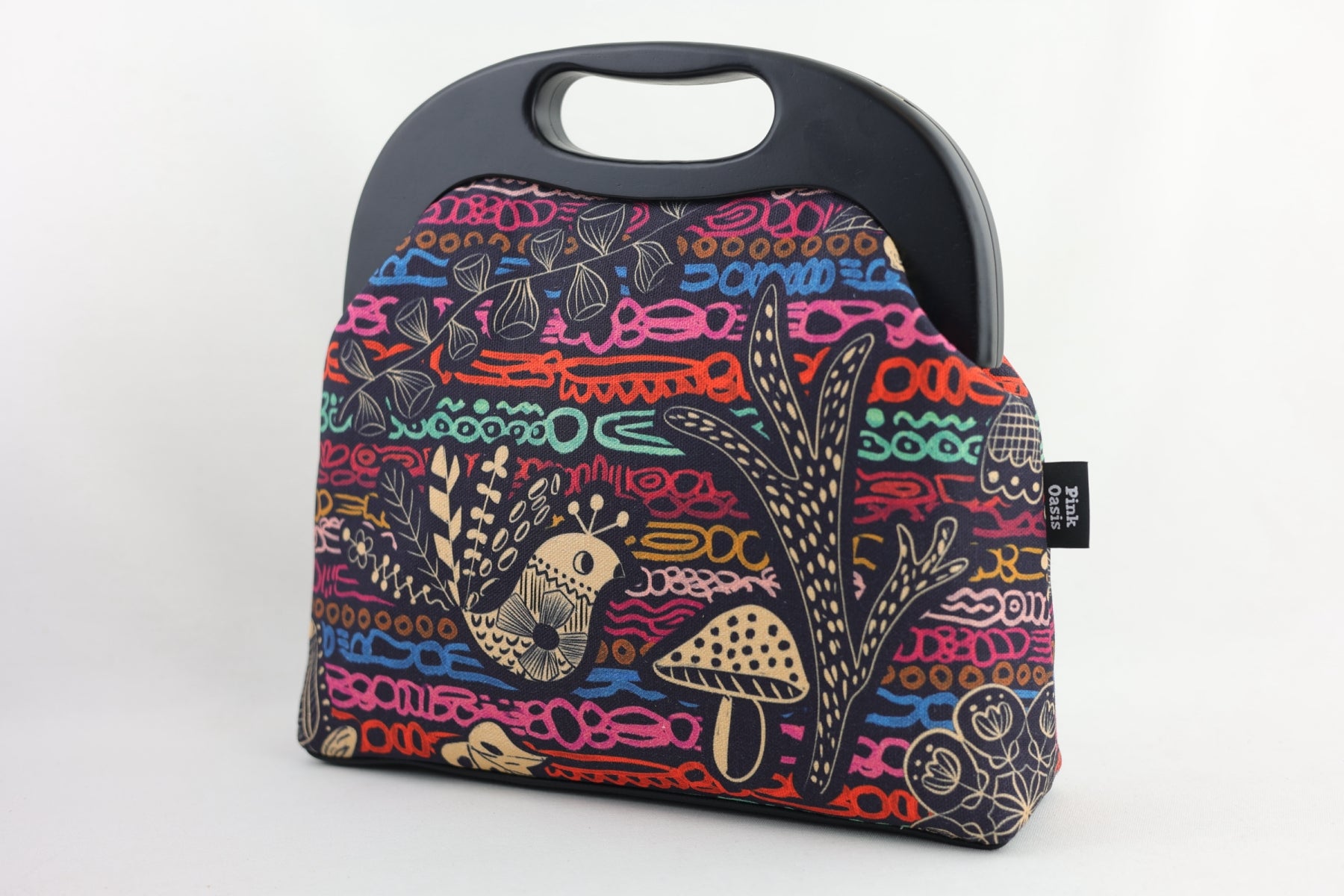 Peacock Large Wood Frame Bag | PINK OASIS