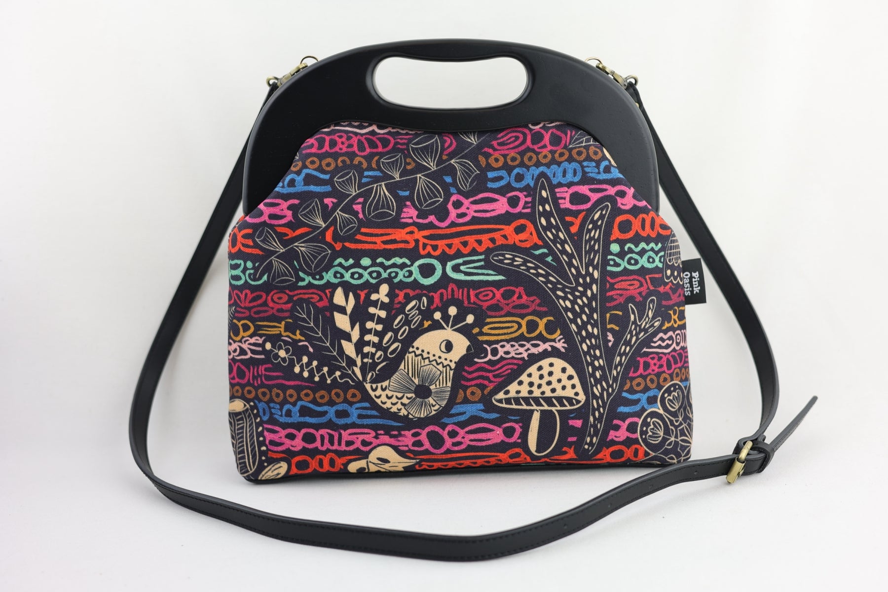Peacock Large Wood Frame Bag | PINK OASIS