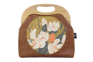 Magnolia Flowers Distressed Brown Leather Bag |  PINK OASIS