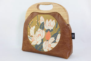 Magnolia Flowers Distressed Brown Leather Bag |  PINK OASIS