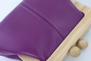 Women's Purple Genuine Leather Clutch Bag with Strap | PINK OASIS