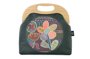 Doodle Flora Emerald Leather Bag | PINK OASIS