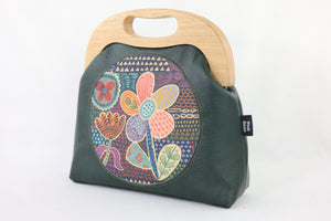 Doodle Flora Emerald Leather Bag | PINK OASIS