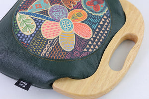Doodle Flora Emerald Leather Bag | PINK OASIS