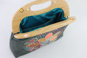 Doodle Flora Emerald Leather Bag | PINK OASIS