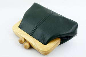 Emerald Green Genuine Leather Clutch Bag with Strap | PINKOASIS
