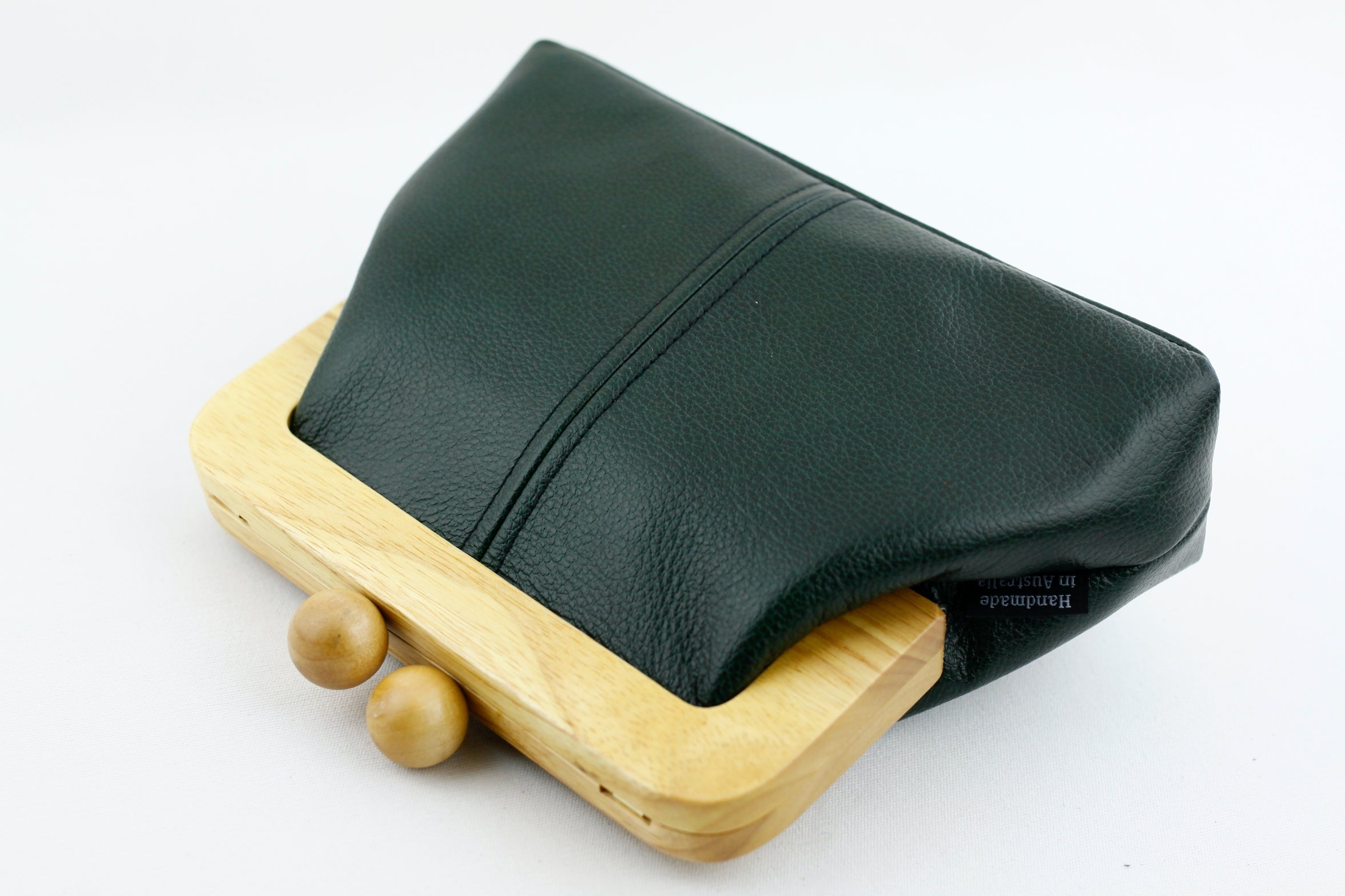 Emerald Green Genuine Leather Clutch Bag with Strap | PINKOASIS