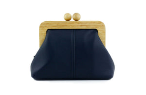 Women's Navy Genuine Leather Clutch Bag with Strap | PINKOASIS
