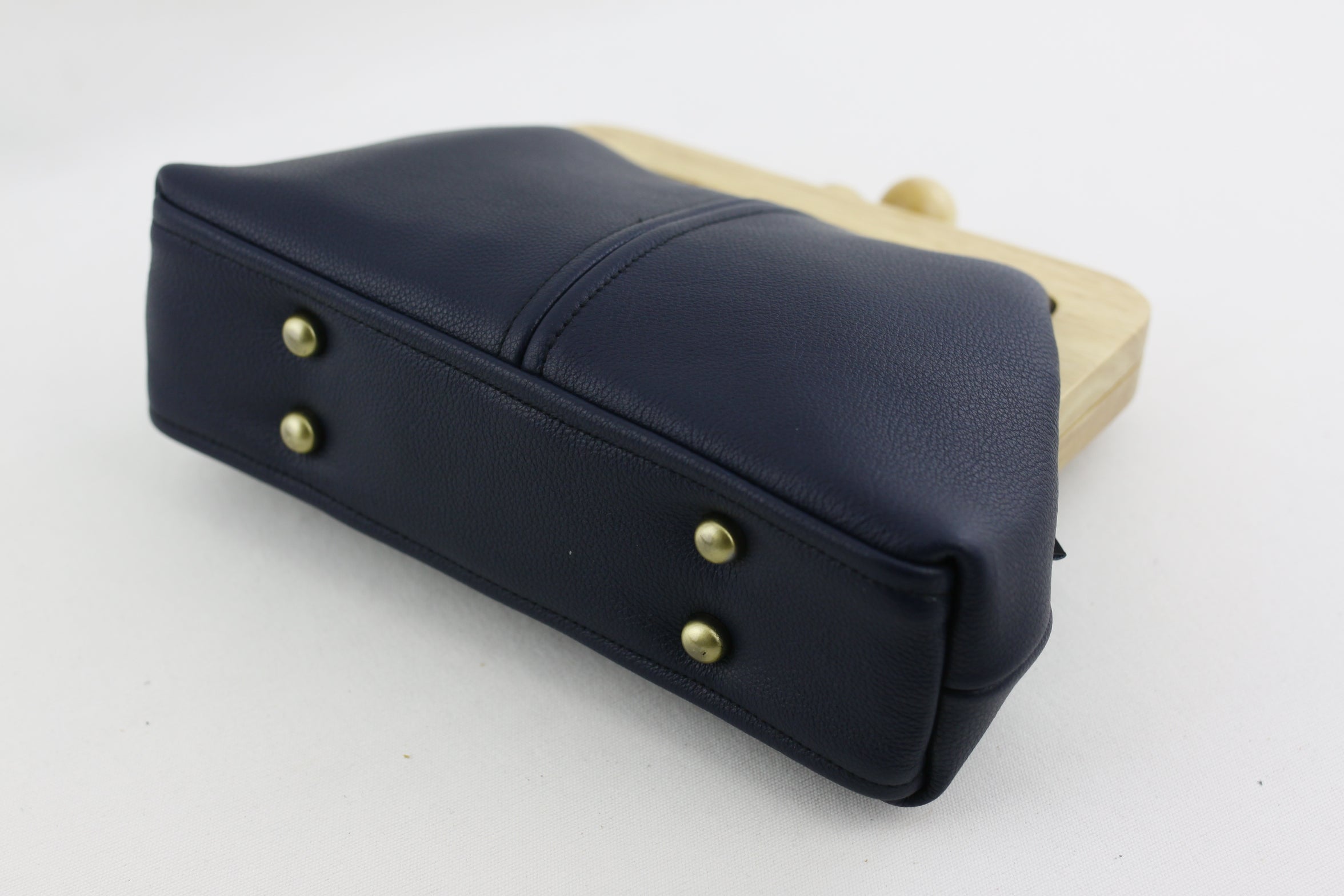 Women's Navy Genuine Leather Clutch Bag with Strap | PINKOASIS
