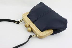Women's Navy Genuine Leather Clutch Bag with Strap | PINKOASIS
