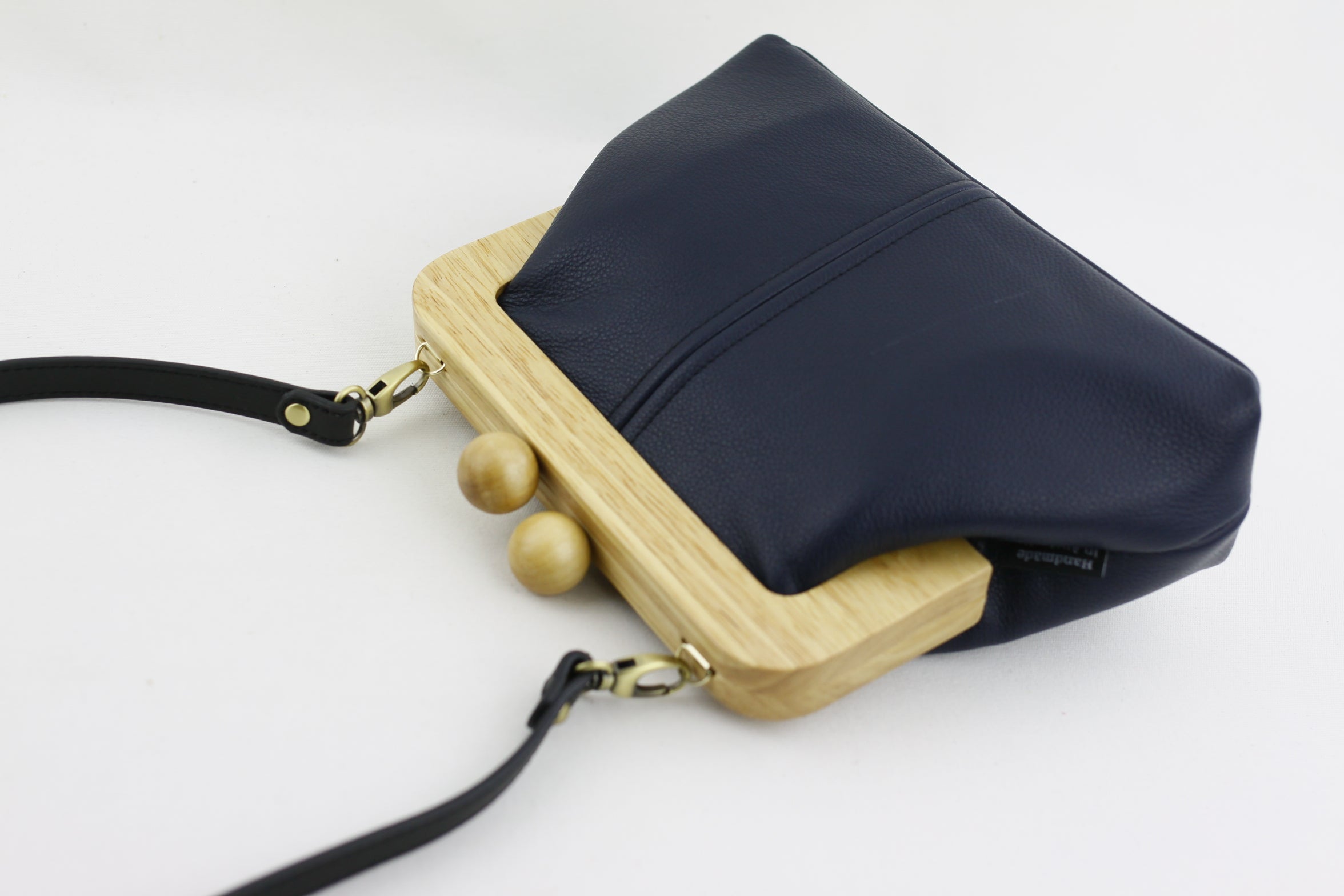Women's Navy Genuine Leather Clutch Bag with Strap | PINKOASIS