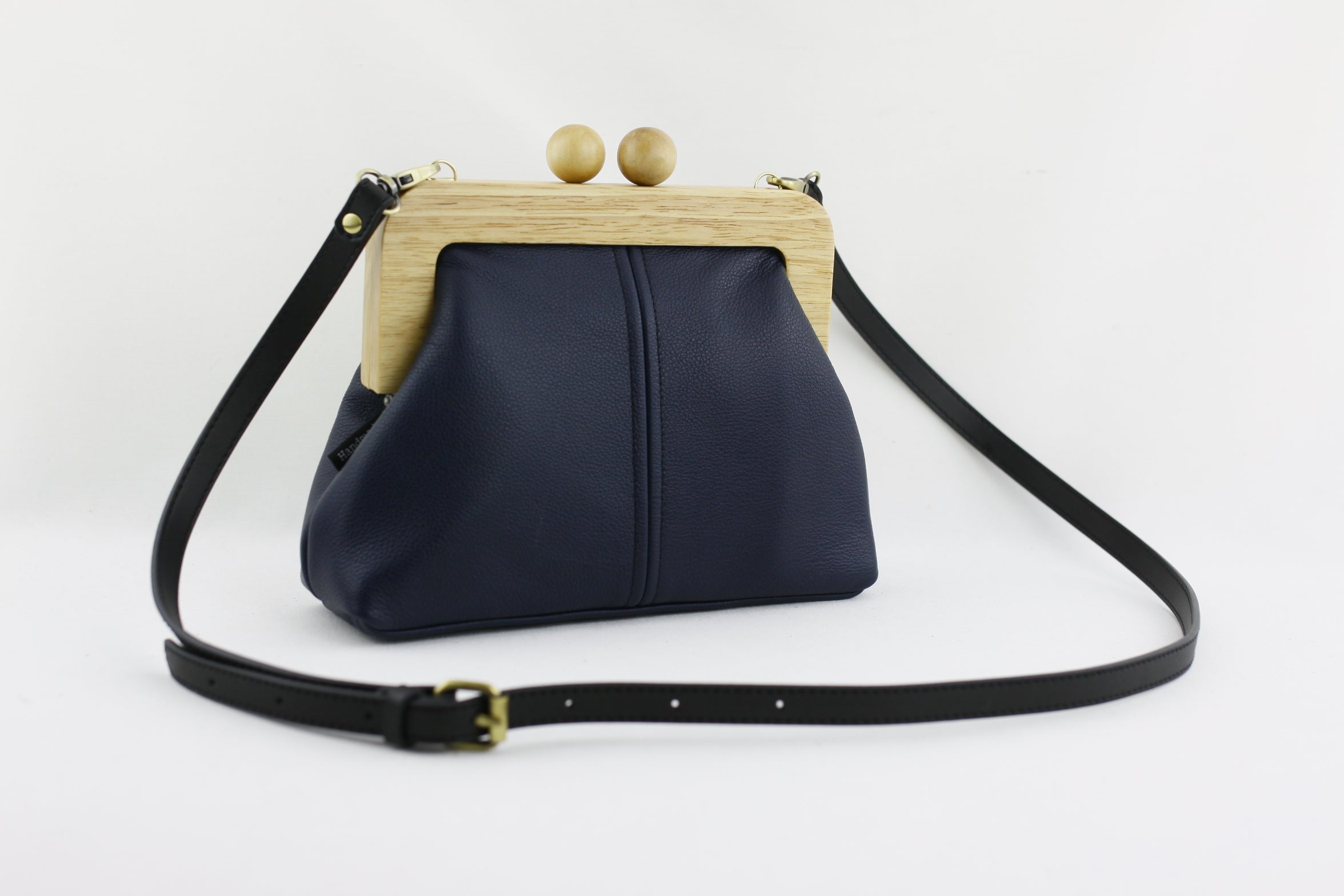 Women's Navy Genuine Leather Clutch Bag with Strap | PINKOASIS