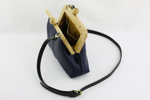 Women's Navy Genuine Leather Clutch Bag with Strap | PINKOASIS