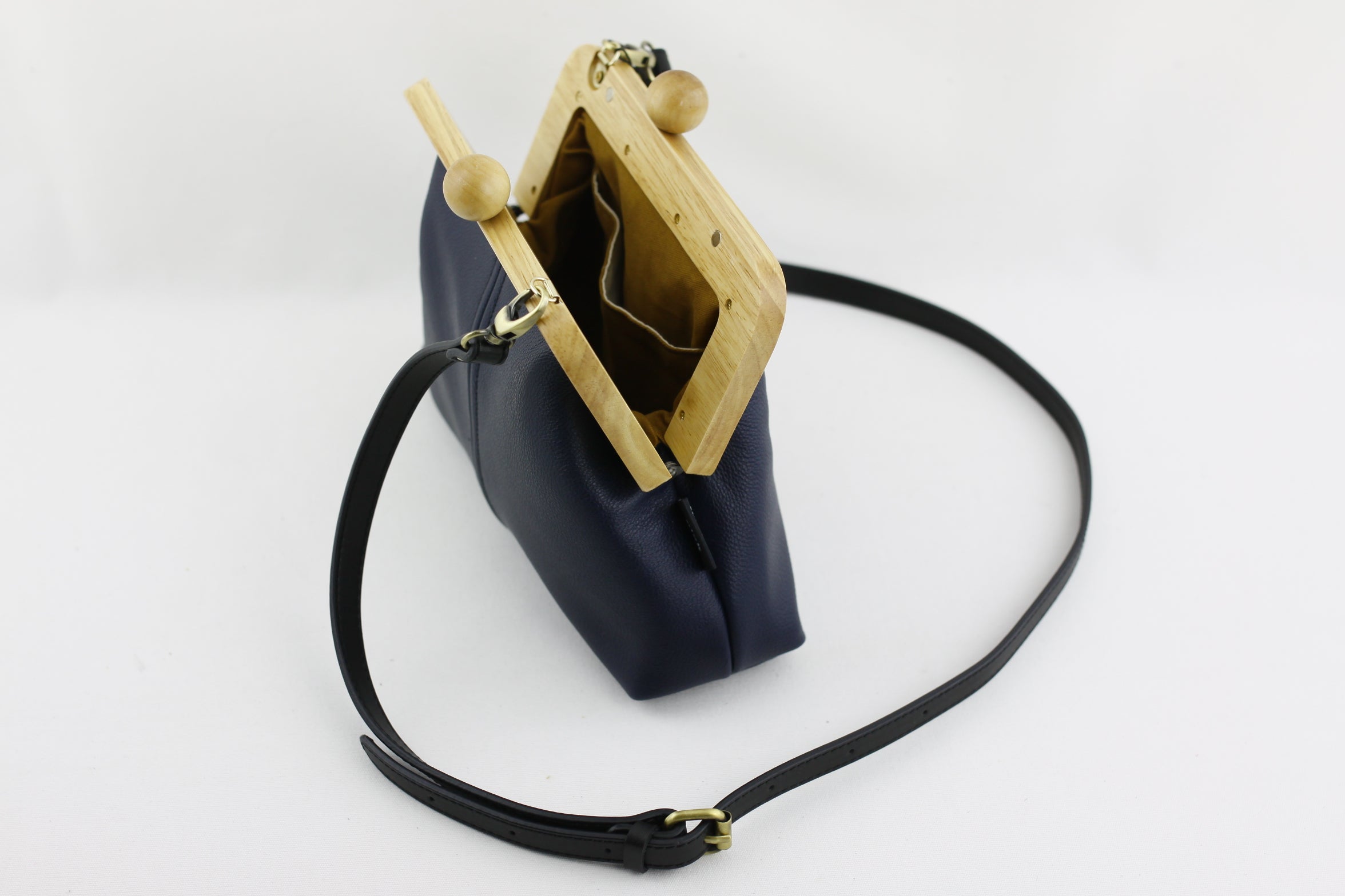 Women's Navy Genuine Leather Clutch Bag with Strap | PINKOASIS