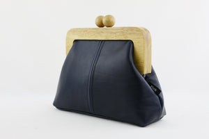 Midnight Blue Genuine Leather Clutch Bag with Strap | PINKOASIS