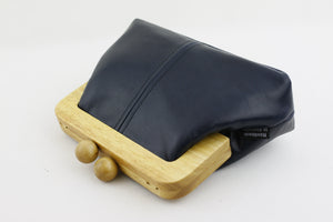 Midnight Blue Genuine Leather Clutch Bag with Strap | PINKOASIS