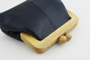 Midnight Blue Genuine Leather Clutch Bag with Strap | PINKOASIS