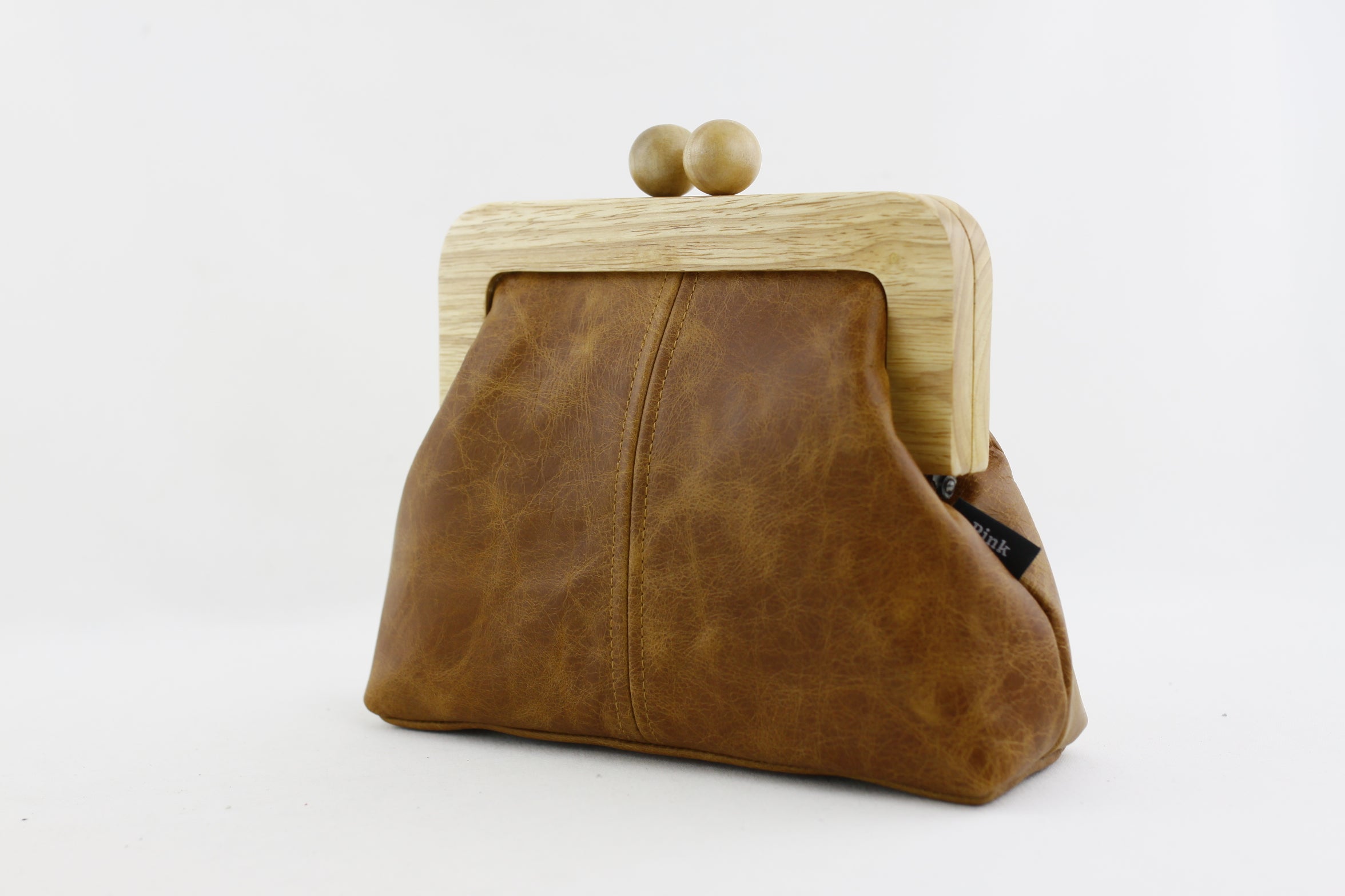 Distressed Tan Genuine Leather Clutch Bag with Strap | PINKOASIS